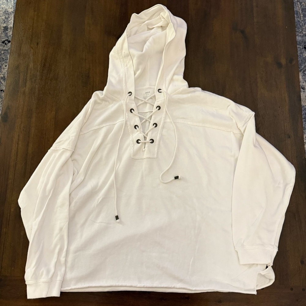 Aerie Soft White Knit‎ Lace Up Top